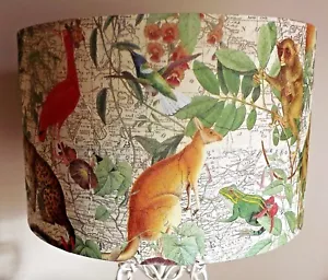Pantalla de lámpara Exotic Animal Map, shabby chic, rojo naranja verde vintage REGALO GRATUITO - Imagen 1 de 6