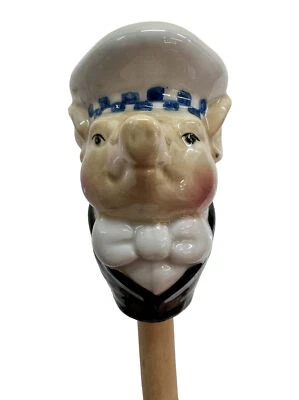 Cuchara de madera de cerdo de cerámica pintada a mano Department 56 de colección sin usar rara hermosa Foto 1 de 4