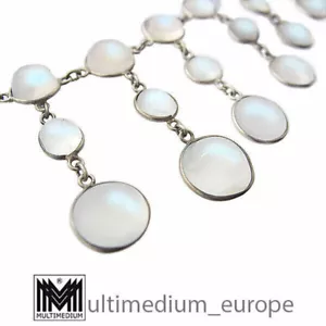 Kamień księżycowy Secesyjny Srebrny Kolia Naszyjnik moonstone silver necklace - Zdjęcie 1 z 8