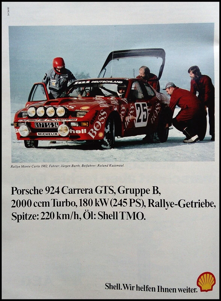 Porsche 924 GTS Gruppe B, und Shell TMO,  originale Werbung 1982 - Bild 1 von 1