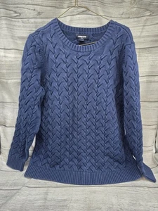 Lands End Drifter Women XL / T Dark Blue Sweater Cotton Pullover Cable Knit - Picture 1 of 7