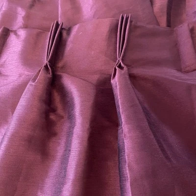 PERI Pinch Pleat OR Rod SET 3 Curtain Panels Silky Lined Drapes 52x84 Maroon Red - Image 1 of 4