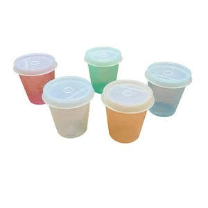 Vintage Tupperware Mini 2 oz contenitori Midget set di 5 tazze #101 & 5 coperchi #201 - Foto 1 di 7