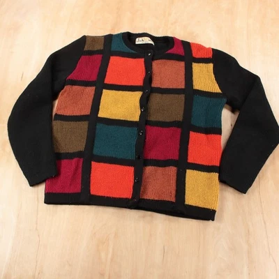 JACK WINTER Colorblock Lana Cárdigan Suéter MEDIANO De Colección Años 60 70 mcm Mod Trad Foto 1 de 4