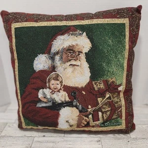 Santa Claus Christmas Tapestry Pillow 16x16 Holiday Throw Cushion Santa with Toy - Picture 1 of 3