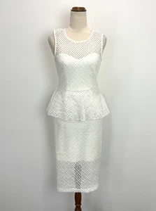 Portmans Signature Womens Dress Size 8 White Lace Peplum Pencil Evening Occasion - Picture 1 of 12