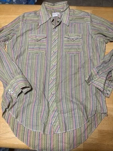 Vintage Wrangler 17 35 Late 60s Multicolor Snap Western Tapestry Shirt 24"x34 - Picture 1 of 11
