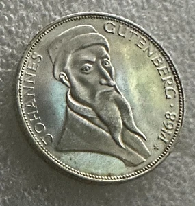 1968-G Germany 5 Mark Johannes Gutenberg Silver Coin N#14851 - Picture 1 of 6
