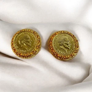 Vintage Paolo Gucci Münze goldfarbene runde Ohrclips - Bild 1 von 4