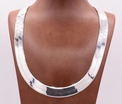 Collar de cadena de espiga audaz de 14 mm de plata de ley maciza real 925 Italia Foto 1 de 4