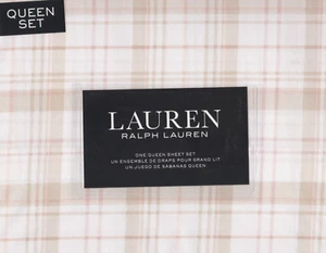 Juego de sábanas Ralph Lauren Queen Erica a cuadros rosa 4 piezas cabaña crema tostado beige - Imagen 1 de 4