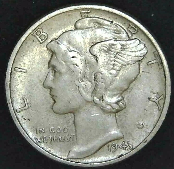 1943-P 10C Mercury Dime AU 90% Silver 22oct0515-1 - Image 1 of 2