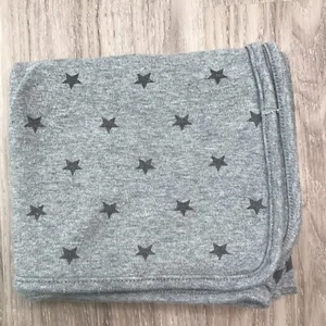 Amazon Essentials Jersey Baby Blanket Cotton Swaddle Lovey Gray With Stars - Picture 1 of 4