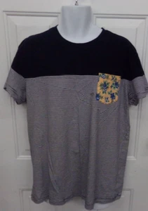 Aeropostale Short Sleeve Men's T-Shirt Sz L Blue-White Pinstripe w Flowers ~ NEW - Picture 1 of 3