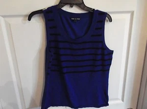 EUC cable & guage womens large royal blue/black striped womens sweater tank - Picture 1 of 3