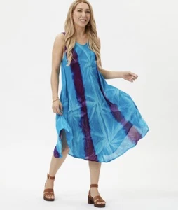 Womens Summer Sun Dress Umbrella Tie Dye Flower Beach Resort Wear Boho Hippie - Picture 1 of 2