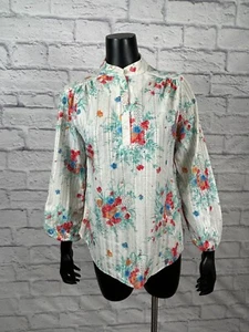 Couture Floral 1/4 Button Front Long Sleeve Blouse Top Vintage 70's Women's Sz L - Picture 1 of 6