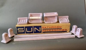 Vintage NOS 10pc MCM Bathroom Accessory Set Purple Lavender Lilac Periwinkle - Picture 1 of 24