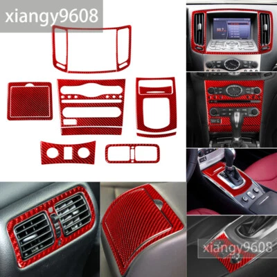 Kit completo de acabamento interno de fibra de carbono vermelha 12 peças para Infiniti G37 Sedan 2010-13 - Imagem 1 de 4