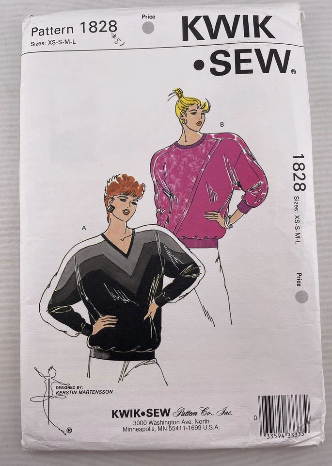 Kwik Sew Pattern 1828 Sweater Size XS,S,M,L Printed 1988 Uncut - Image 1 of 3