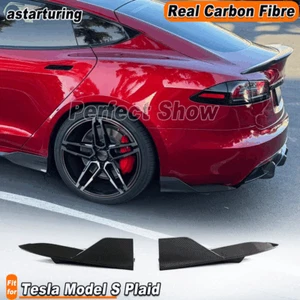 For Tesla Model S 21-23 Real Carbon Rear Bumper Lip Splitters Diffuser Winglets - Picture 1 of 14