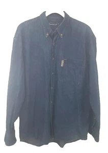 Vtg Reebok Denim Shirt Button Mens Long Sleeve Blue L/XL 25" Pit2pit Baggy Loose - Picture 1 of 8
