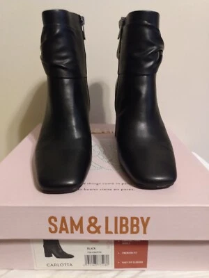 Sam & Libby Mujer Carlotta Imitación Cuero Botines Negros Talla 7.5 Nuevos En Caja Foto 1 de 4