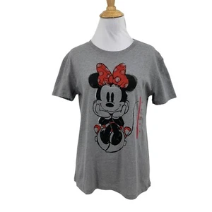 Disney T Shirt Womens XS Extra Small Gray Minnie Mouse Graphic Short Sleeve Tee - Picture 1 of 9