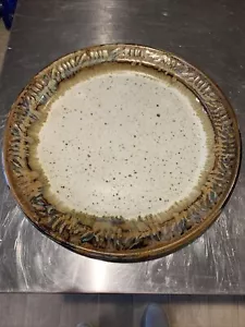 14.5” Studio Pottery Platter,round,oatmeal color, rustic,would hold a large cake - Picture 1 of 4