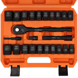 1/2" Drive Impact Socket Set SAE Metric 6 Point Extension Bar Ratchet Handle CRV - Picture 1 of 10