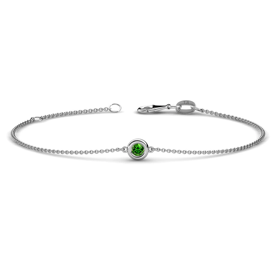 Green Garnet 1/8 ct Solitaire Station Minimalist Bracelet 14K Gold JP:181853 - Image 1 of 1