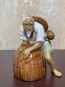Vintage Chinese Fisherman with Large Fish Pot Figurine Porcelain 6" - Picture 1 of 6