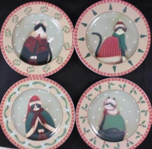 Oneida HOLIDAY CATS 4 Salad Plates Various Designs Sakura GREAT CONDITION - Picture 1 of 7