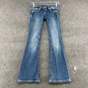Miss Me Jeans Girls 10 Blue Bootcut Stretch Medium Wash Cowgirl Thick Stitch - Picture 1 of 17