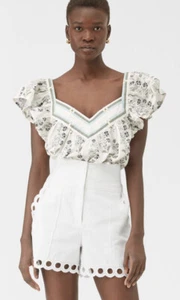Neu mit Etikett Anthropologie La Vie Lakespur Popeline Blumenmuster Rüsche Bluse Medium B-1059 - Bild 1 von 7