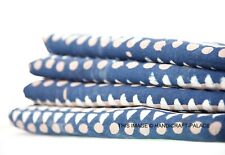 Indian Hand Block Print Cotton Natural Handmade Abstract Ikat Fabric Blue 3 Yard