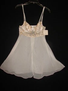 Camisón vintage NET etiqueta corazón marfil con sujetador incorporado dorado y vestido bordado - Imagen 1 de 7