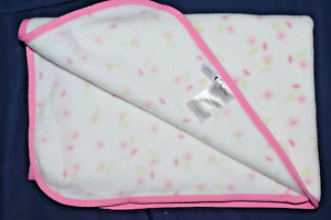 Child of Mine Super Soft Fleece Baby Blanket White Pink Flowers and Trim 