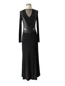 VENUS Kleid schwarz Stretch Jersey Kunstleder Maxi lang inbodycon Cut Out XS - Bild 1 von 9
