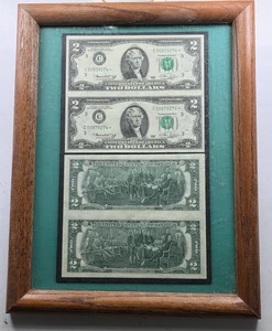 1976 ($2) TWO DOLLAR BILLS - 2 UNCUT SHEETS 2 STAR* NOTES - 4 NOTES FRAMED - Picture 1 of 6
