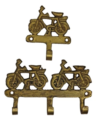 Gancio appendiabiti da parete asciugamano chiave panno ottone fatto a mano stile vittoriano bicicletta design - Immagine 1 di 4