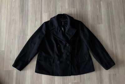 Casaco de ervilha vintage inc lã peito duplo preto feminino 2X Academia Preppy Classic - Imagem 1 de 4