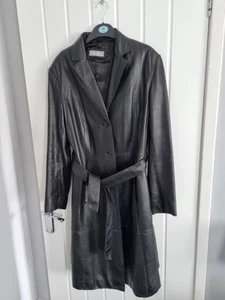 Size 12 Black Real Leather Trench Coat BNWOT - Picture 1 of 3