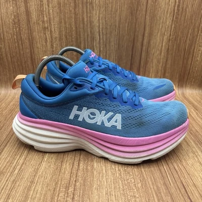Hoka One One Bondi 8 Mujer’s Azul Rosa Blanco Tenis para Correr Mujer’s Talla 9.5 B Foto 1 de 4
