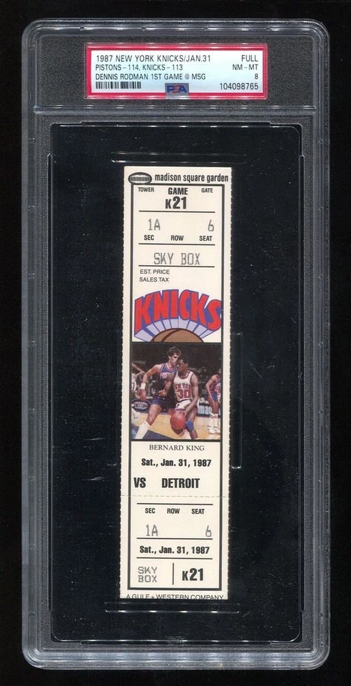 Dennis Rodman 1st Game @ MSG - PSA 8 Ticket 1987 Detroit Pistons Basketball - Image 1 of 2