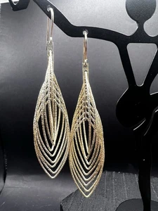 Vintage Italian Dyadema 925 Sterling Silver Diamond Cut 3" Drop Dangle Earrings - Picture 1 of 10