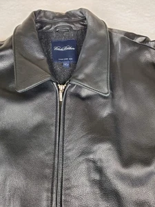 Brooks Brothers Wool Blend Lining Full Zip Black Leather Jacket Large ***Read - Picture 1 of 14