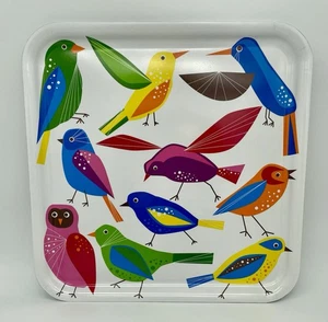 IKEA Barbar Serving Tray Bird Owl 13’’x 13’’ Melamine Colorful EUC - Picture 1 of 9