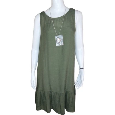 Vestido AGB Para Mujer Pequeño Verde Oliva Vestido Cambio Forrado Sin Mangas Volantes Collar Foto 1 de 4