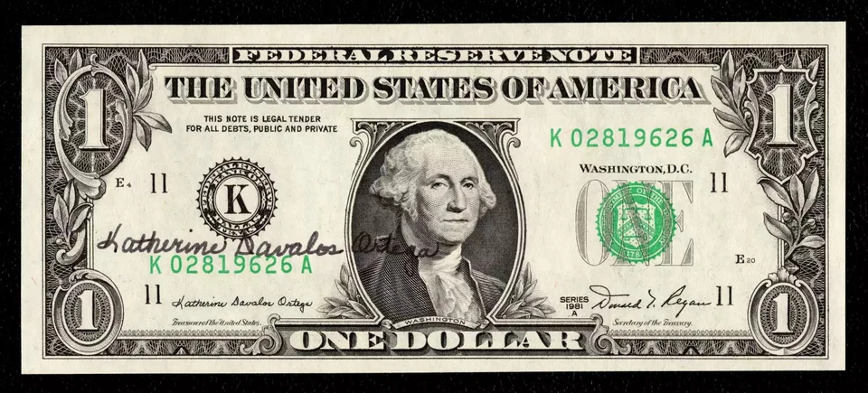 $1 1981-A FRN AUTOGRAPH - Katherine Dávalos Ortega Treasurer of US Ch CU - Image 1 of 1